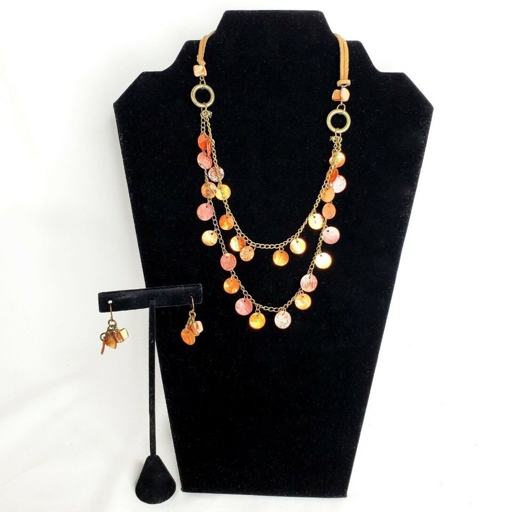 Copper Color Necklace and Earrings Goldtone